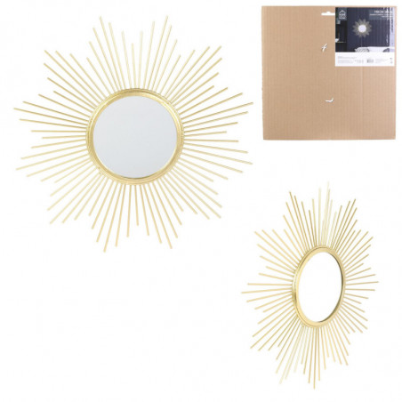 Miroir rond en forme de soleil - Doré - D 33 cm