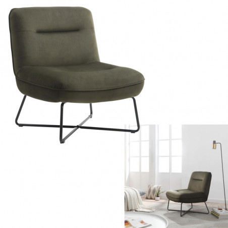 Fauteuil en velours - Vert kaki - L 80 x l 65.5 x H 80 cm