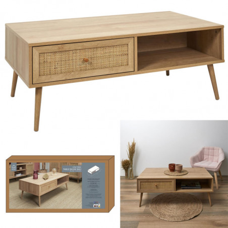 Table basse sur pied en bois 1 tiroir + 1 case de rangement - L 110 x P 59 x H 41.4 cm