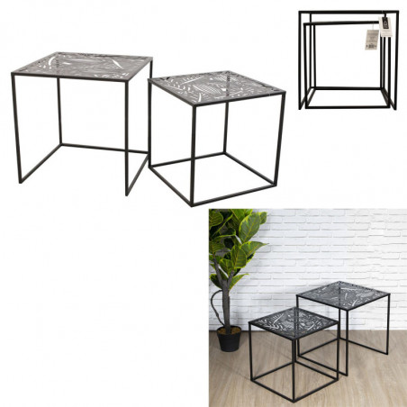 Set de 2 tables gigognes en métal - Noir - 40x40x40 et 35x35x35 cm