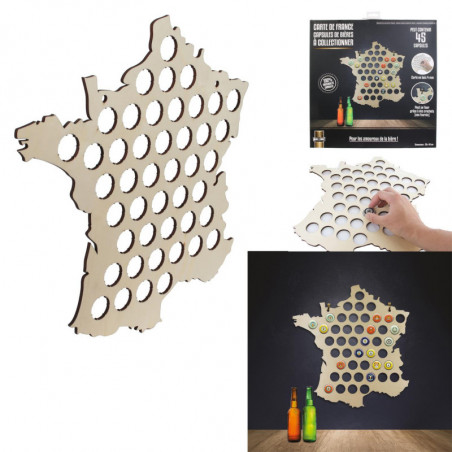 Carte de France pour capsules de bière - L 38 x H 40 cm - Décoration murale