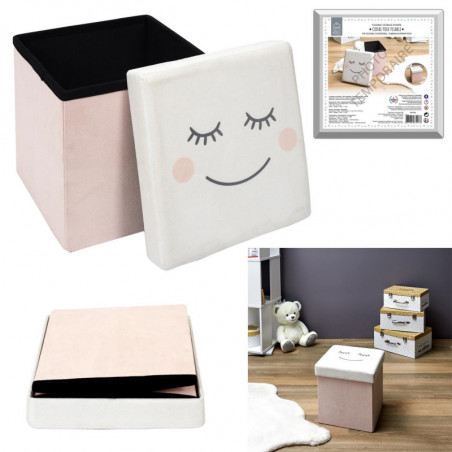 Coffre pouf pliable - Rose - 30 x 30 x H 30 cm