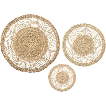 Lot de 3 décorations murales en roseau - D 38 cm - Beige