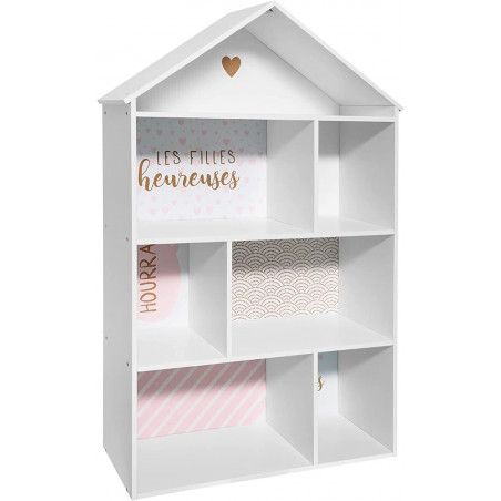 Meuble de rangement en forme de maison - 7 cases - 73.5 x 30 x 114 cm - Rose