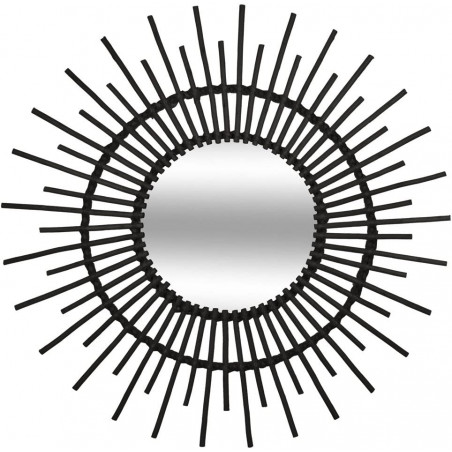 Miroir en rotin en forme de soleil - D 76 cm - Noir