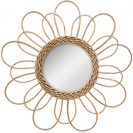 Miroir rond Fleur en rotin  - D 38 cm - Beige