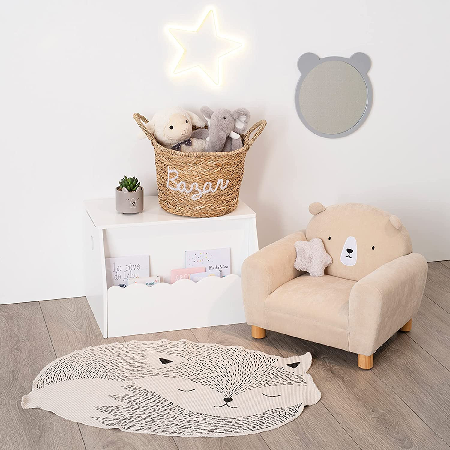 Coffre à jouets pour enfant - L 57,5 cm x l 38 cm - Blanc