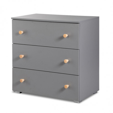 Commode 3 tiroirs Pauline - Gris - L 80 x H 81 x P 48 cm