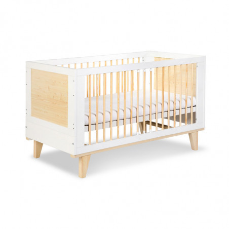 Lit pour bébé 3 hauteurs 140 x 70 - Transformable en lit - Blanc et beige - Lydia