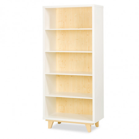 Bibliothèque 4 étagères Lydia - Blanc et beige - L 180 x l 80 x P 40 cm