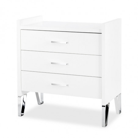 Commode Blanka à pieds chromés + 3 tiroirs + plan de change - Blanc - L 83 x P 46 x H 87 cm