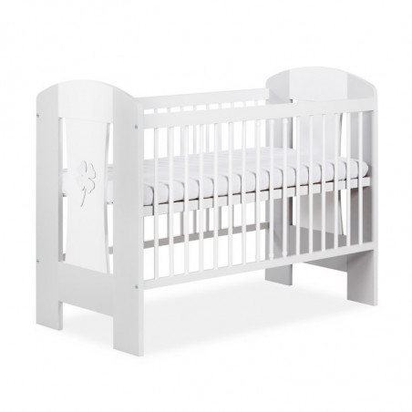 Lit pour bébé Nati 3 hauteurs réglables - Blanc avec motif trèfle - 120 x 60 cm