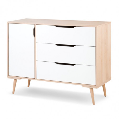 Commode Sofie 3 tiroirs + 1 porte - Blanc - L 120 x H 94 x P 45cm