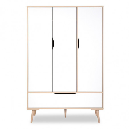 Armoire Sofie 3 portes + 1 tiroir - Beige et blanc - L 117 x H 180 x P 50 cm