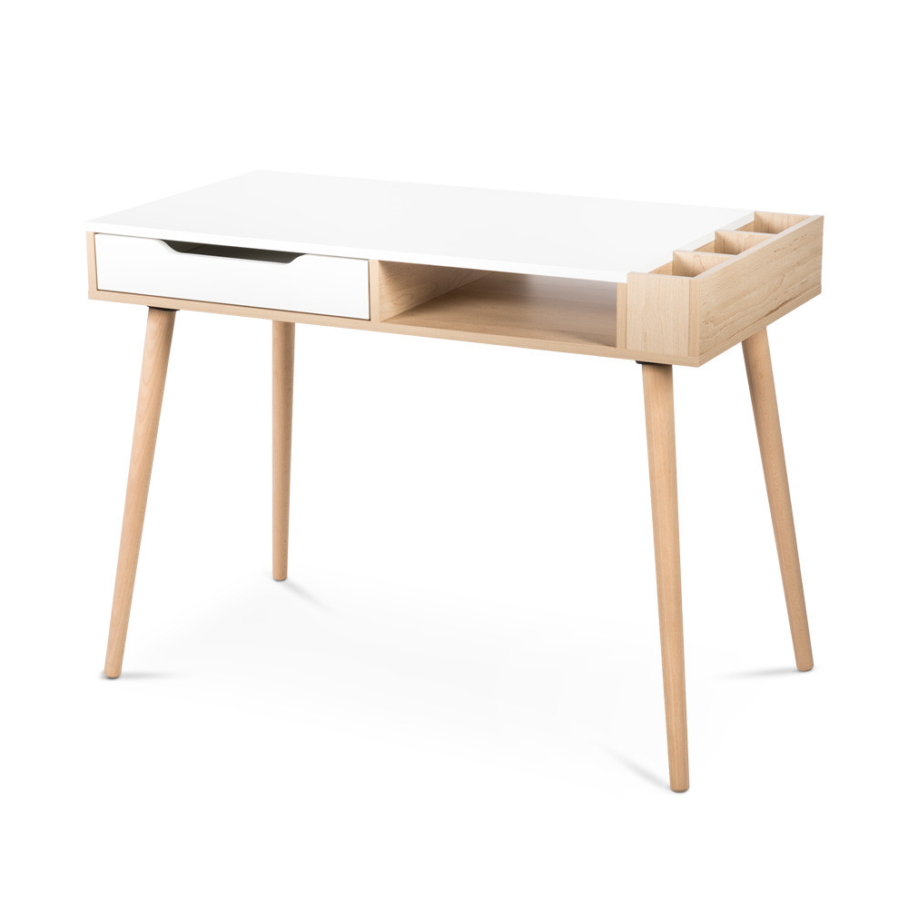 Bureau 3 tiroirs et 2 niches blanc et beige Come