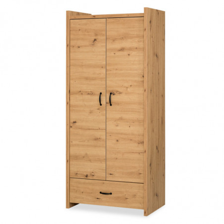 Armoire Amelia 2 portes + 1 tiroir - Marron - L 84 x H 189 x P 50cm