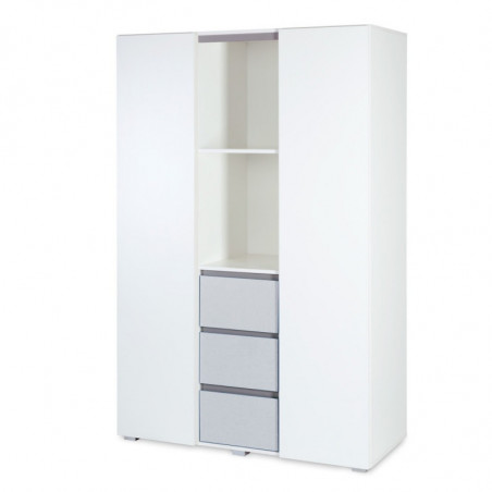 Armoire Dalia 2 portes + 3 tiroirs + 2 niches en bois - Blanc - L 183 cm x l 120 cm x P 50 cm
