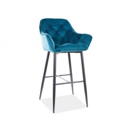 Tabouret de bar capitonné gamme Cherry en velours - Bleu canard - H 105 cm