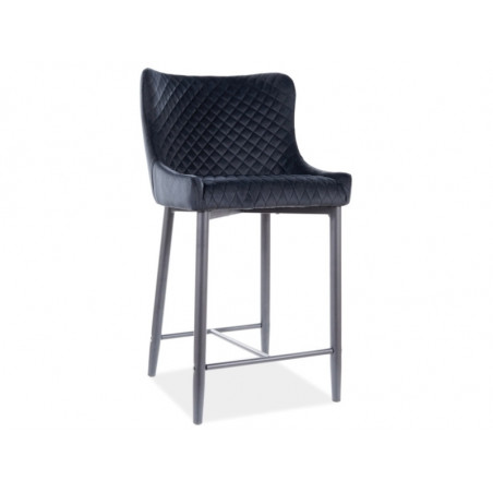 Tabouret semi-haut en velours matelassé gamme Colin - Noir - H 88 cm