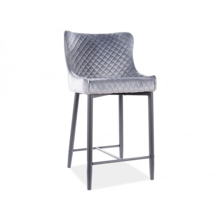 Tabouret semi-haut en velours matelassé gamme Colin - Gris - H 88 cm