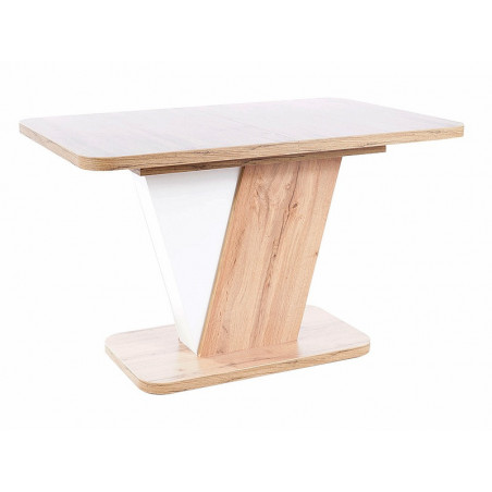 Table à manger extensible design en bois 8 couverts - Blanc et beige - L 120/160 x P 80 x H 76 cm