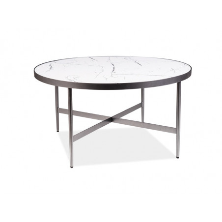 Table basse ronde en bois effet marbré - Blanc - D 80 x H 42 cm