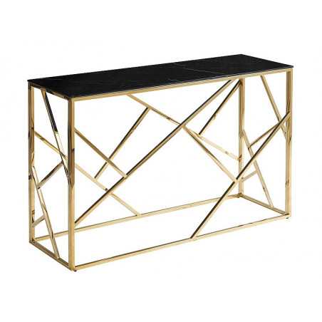 Table console design avec plateau en verre effet marbre et inox - Noir et doré - H 78 x l 120 x P 40 cm