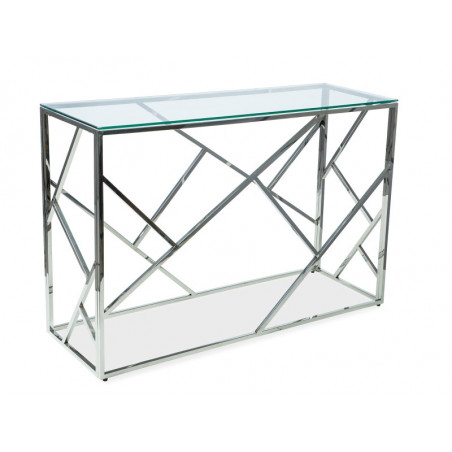 Table console design avec plateau en verre transparent et inox - Argenté - H 78 x l 120 x P 40 cm