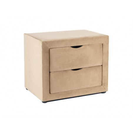 Table de chevet en velours avec 2 tiroirs - Beige - L 50 x P 35 x H 42 cm
