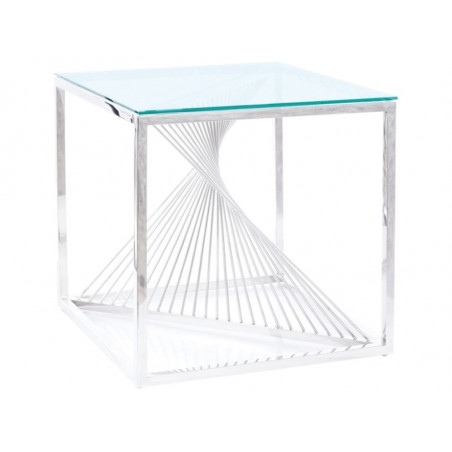 Table d'appoint avec plateau en verre et pieds en inox - Finition chromée - 55 x 55 x H 55 cm