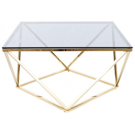 Table basse design en verre et inox - Doré - 80 x 80 H 45 cm