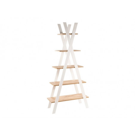 Bibliothèque 5 étagères en forme de tipi en bois - Blanc et beige - H 180 x P 34 x L 85 cm