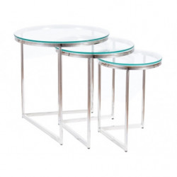 Table basse ronde 75x45 cm en verre gris et inox