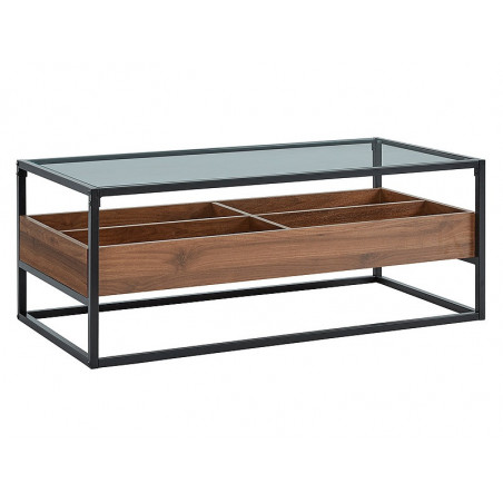 Table basse en bois et métal avec 4 compartiments de rangement - L 110 x P 55 x H 42 cm