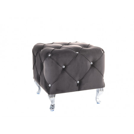 Pouf en velours capitonné avec cristaux avec pieds chromés - Gris - 50 x 50 x H 46 cm