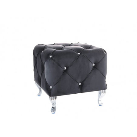 Pouf en velours capitonné avec cristaux avec pieds chromés - Gris anthracite - 50 x 50 x H 46 cm