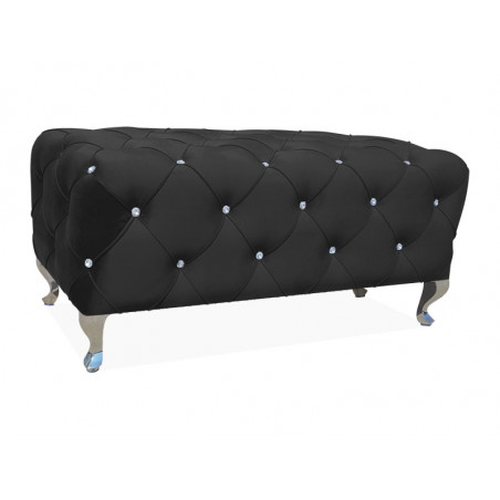 Banquette en velours capitonné avec cristaux et pieds chromés - Noir - L 100 x P 46 x H 50 cm