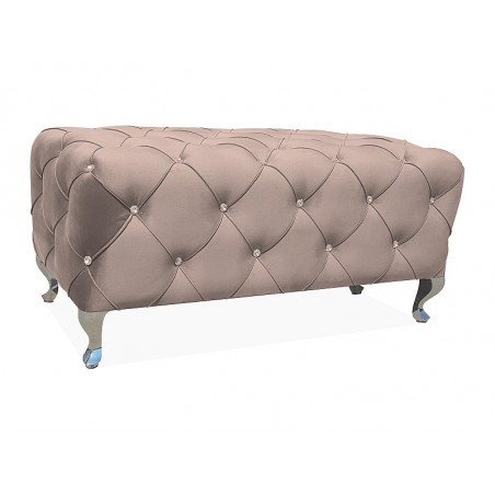 Banquette en velours capitonné avec cristaux et pieds chromés - Beige - L 100 x P 46 x H 50 cm