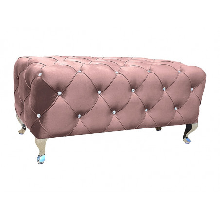 Banquette en velours capitonné avec cristaux et pieds chromés - Rose - L 100 x P 46 x H 50 cm