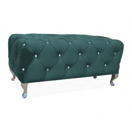 Banquette en velours capitonné avec cristaux et pieds chromés - Vert - L 100 x P 46 x H 50 cm