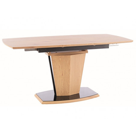 Table extensible en bois et verre - 8 couverts - Beige et noir - L 120/160 x P 80 x H 76 cm