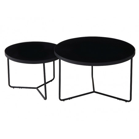 Lot de 2 tables gigognes rondes en verre et métal - Noir - D 80 / 60 x H 50 / 45 cm