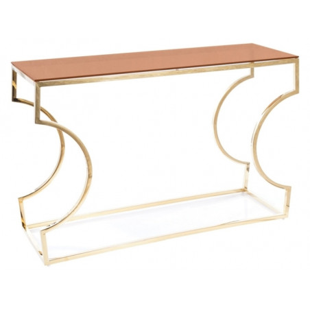 Table console design en bois et inox - Doré - L 120 x P 40 x H 78 cm