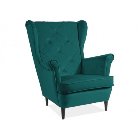 Fauteuil en velours capitonné matte gamme Lady - Vert émeraude - H 101 cm