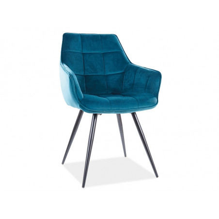 Fauteuil en velours matelassé et pieds en métal - Bleu canard - H 90 cm