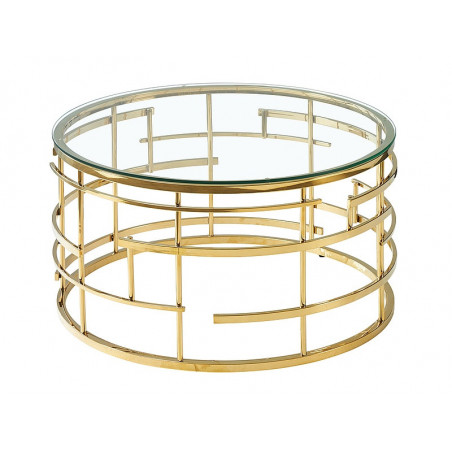 Table d'appoint ronde en verre et inox - Doré - D 80 cm