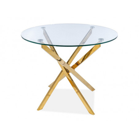 Table à manger ronde en verre trempé et 4 pieds en métal doré - D 90 x H 75 cm