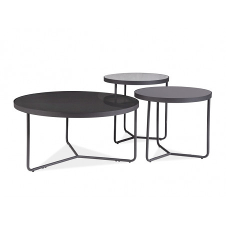 Lot de 3 tables d'appoint rondes en verre - Gris clair / Gris / Noir - D 80 / 50 / 50
