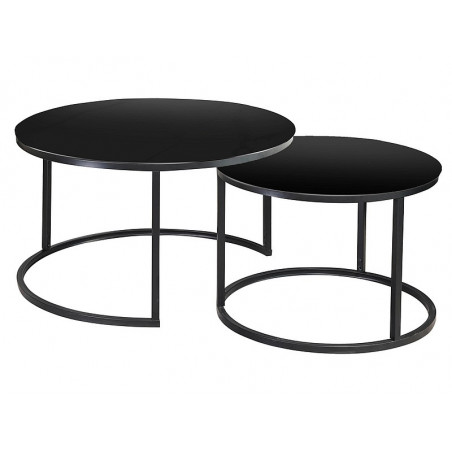 Lot de 2 tables gigognes ATLANTA rondes - Noir - D 80 x H 45 cm.