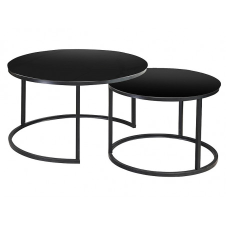 Lot de 2 tables gigognes ATLANTA rondes - Noir - D 80 x H 45 cm.